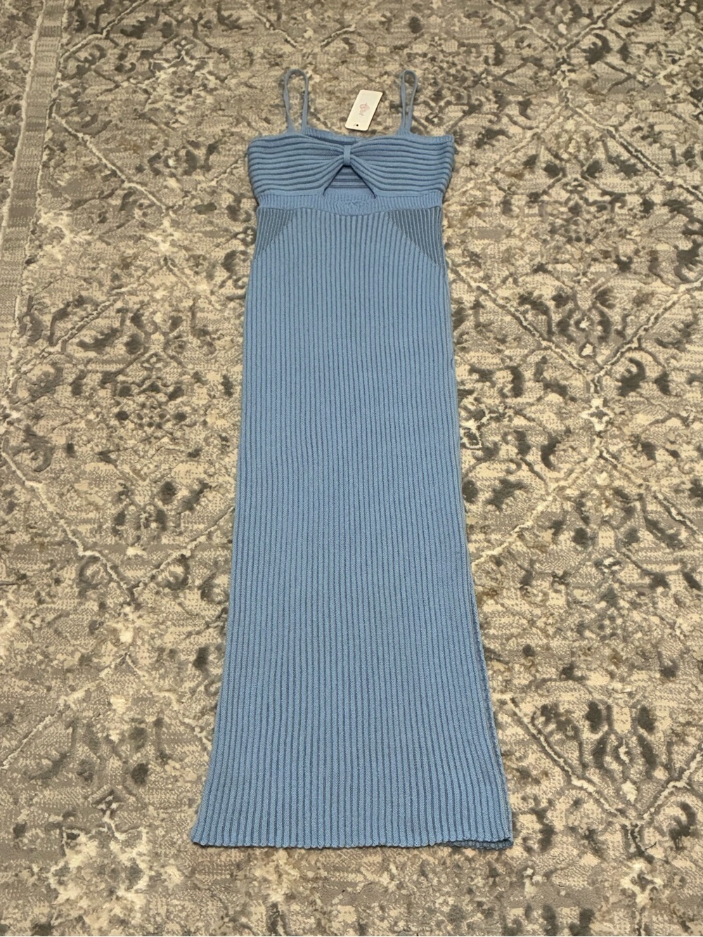 JS Boutique Powder Blue Ribbed Maxi Dress with Knot Front